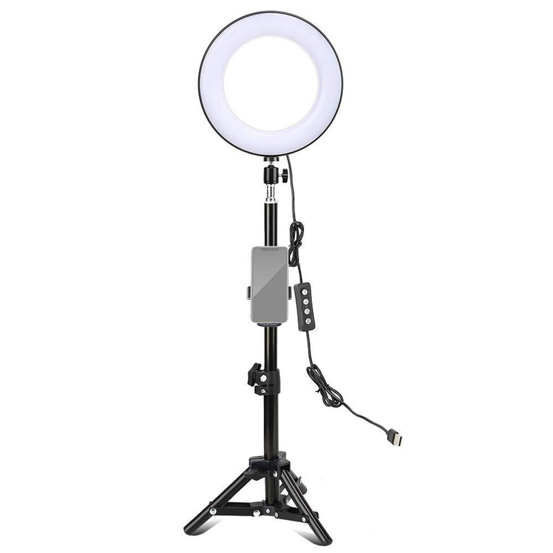 Docooler 8 Inch LED Ring Light with Tripod Stand Phone Holder Mini Ball Head Remote Control 3 Lighting Modes Dimmable USB Powered for Live Video Recording Network Broadcast Selfie Makeup