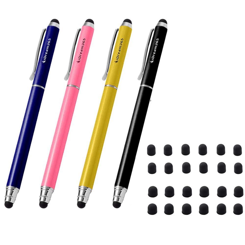iDream365 3-in-1 Universal Touch Stylus Pen for All Touch Screens Smartphones,Tablets PC+24 Rubber Tip- 4 Pack Black,Dark Blue,Pink,Yellow
