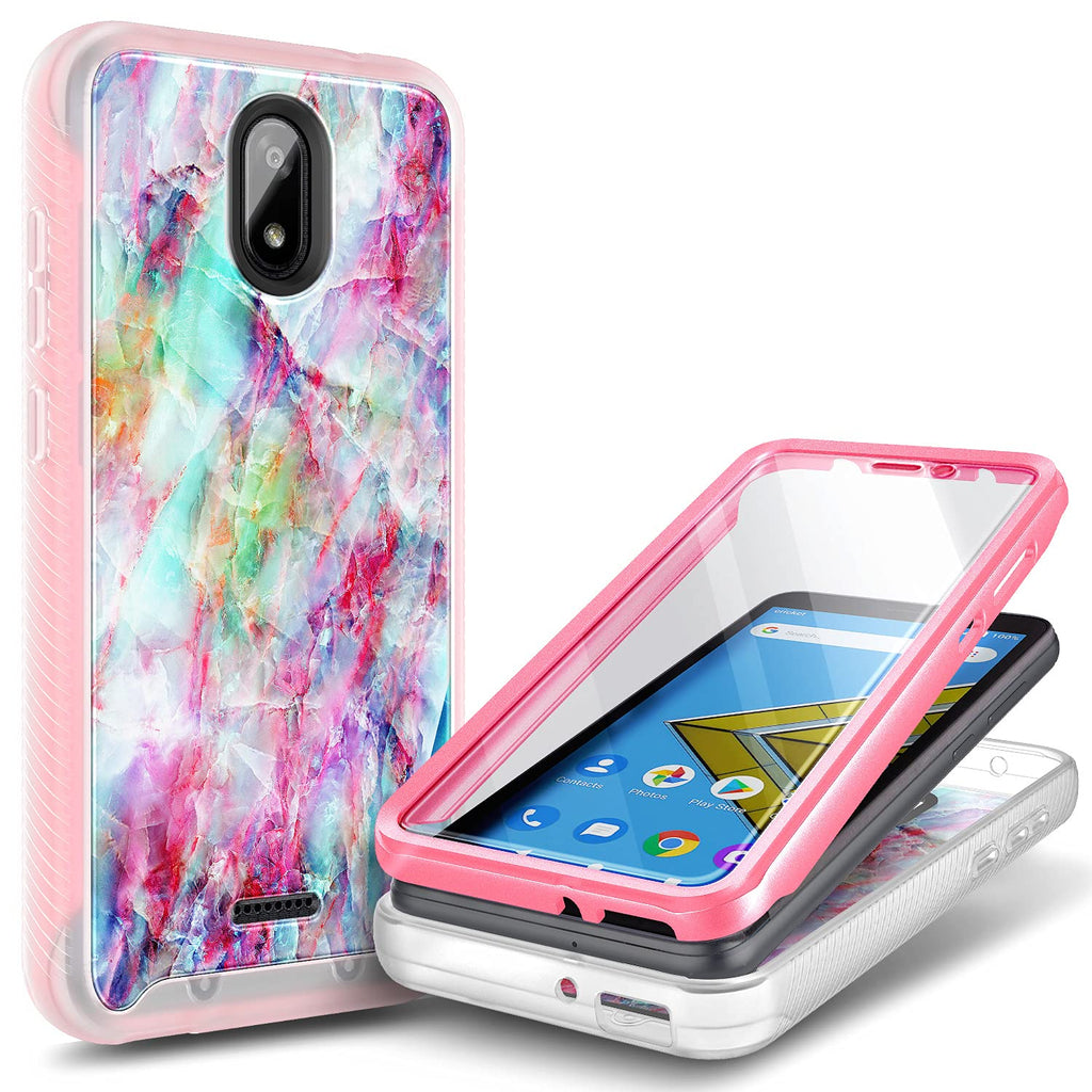 E-Began Case for BLU Wiko Ride (W-U300), Vision 2 (U304AC)/AT&T Radiant Core (U304A)/Cricket Icon with [Built-in Screen Protector], Full-Body Shockproof Protective Case Cover -Marble Design Fantasy