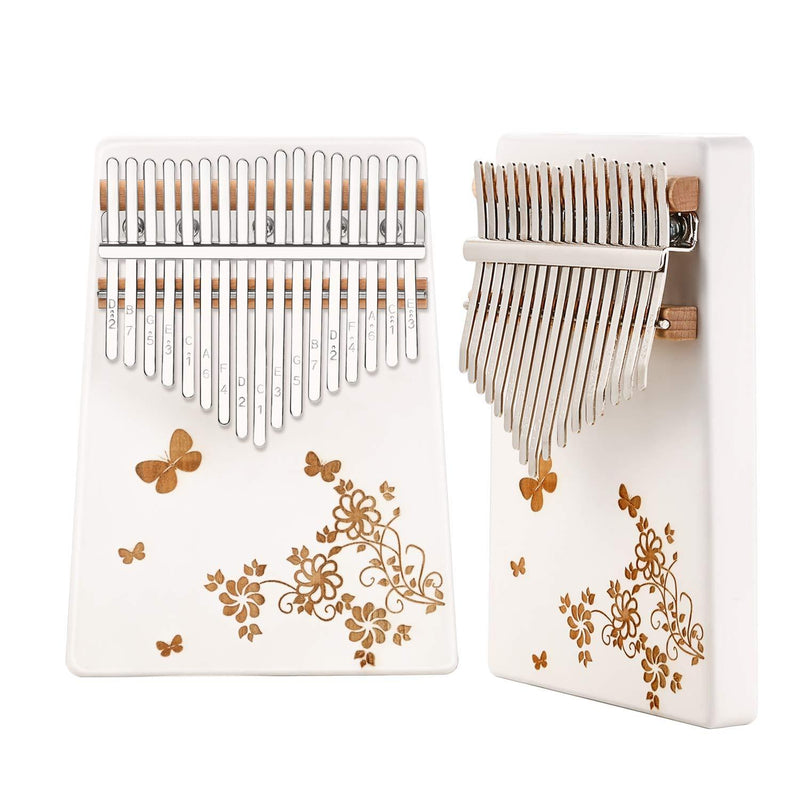 Fashion Metal Kalimba 17 Keys Thumb Pianos Portable Musical Instrument Gifts for Kids Adult Beginners (White(Flower)) White(Flower)