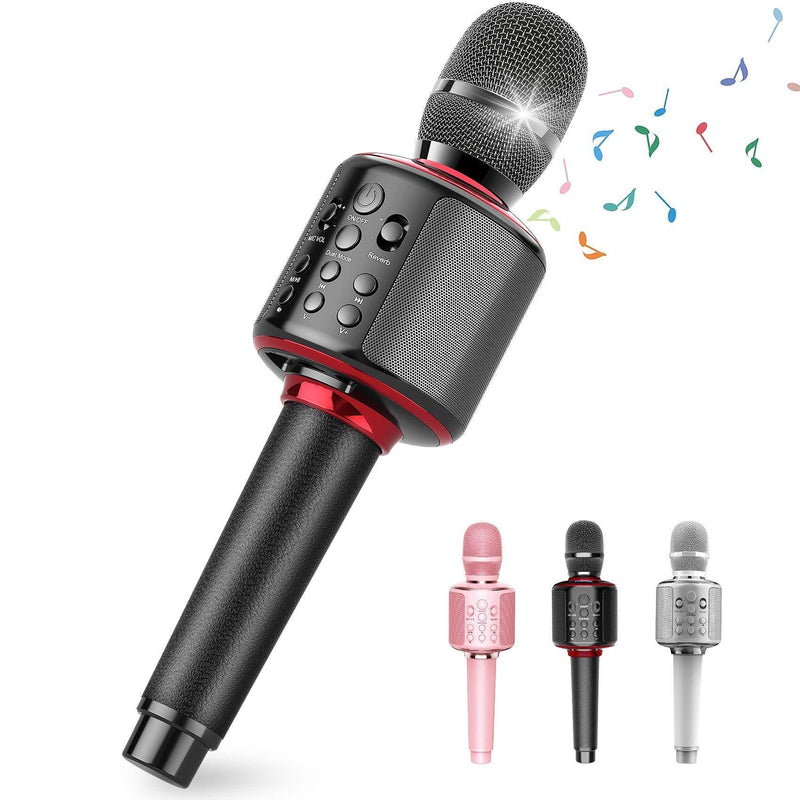 [AUSTRALIA] - Wireless Bluetooth Karaoke Microphone with Dual Sing, Leather Portable Handheld Mic Speaker Professional Machine for iPhone/Android/PC/TV Birthday Gifts Toys for Girls Boys Adults All Age(Jet Black) Jet black 