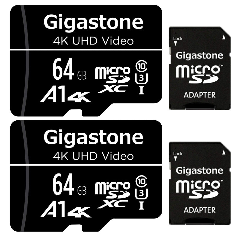 Gigastone 64GB 2-Pack Micro SD Card, 4K UHD Video, Surveillance Security Cam Action Camera Drone Professional, 90MB/s Micro SDXC UHS-I U3 Class 10 64GB 4K UHD 2-Pack