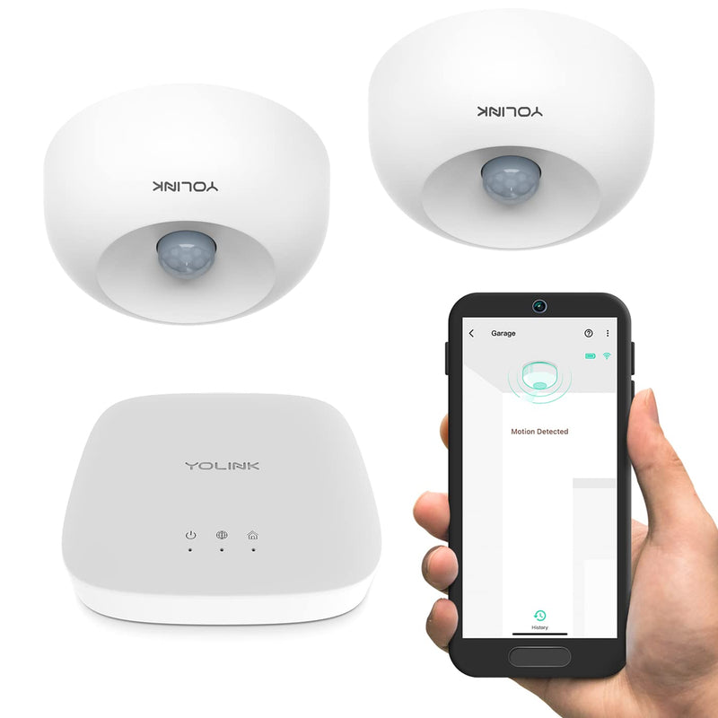 YoLink LoRa 1/4 Wireless Range Smart Motion Sensors, Indoor Motion Detector, Alexa, IFTTT, Home Assistant, Movement Detector App Alerts Remote Monitor, 2 Pack, YoLink Hub Included