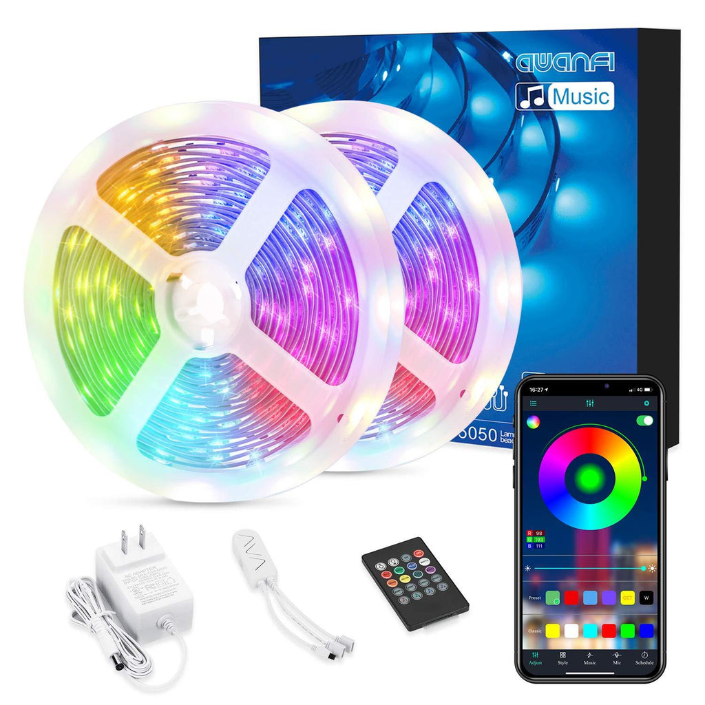 [AUSTRALIA] - 50ft LED Strip Lights for Bedroom, AWANFI RGB Color Changing Music Sync LED Lights Strip with Remote, APP Bluetooth Control and 12V Power Supply for TV Room Decor, Non-Waterproof 15m 