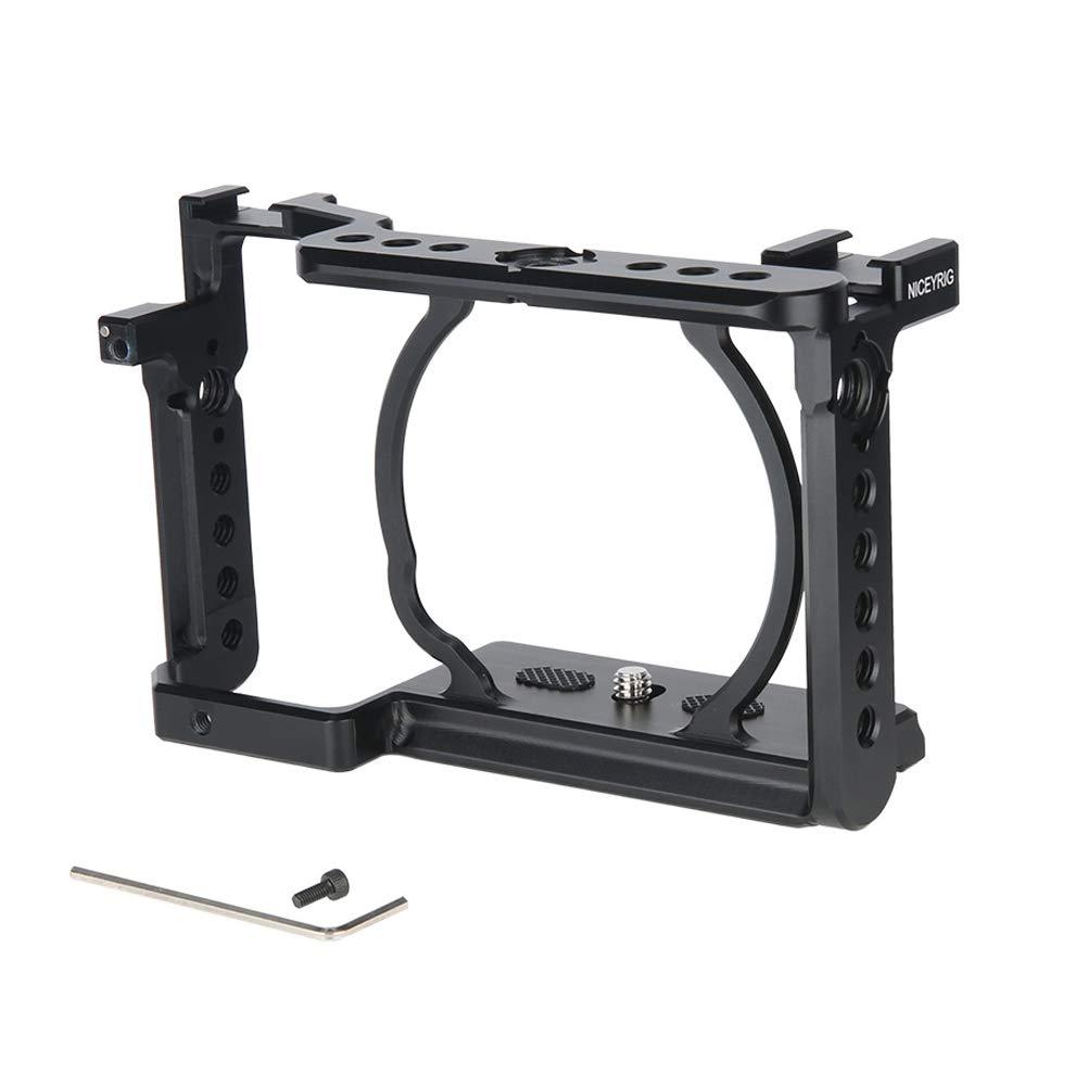 NICEYRIG Camera Cage for Sony A6100 A6400 A6500, with 3/8'' ARRI Locating Hole NATO Rail and Cold Shoe - 343