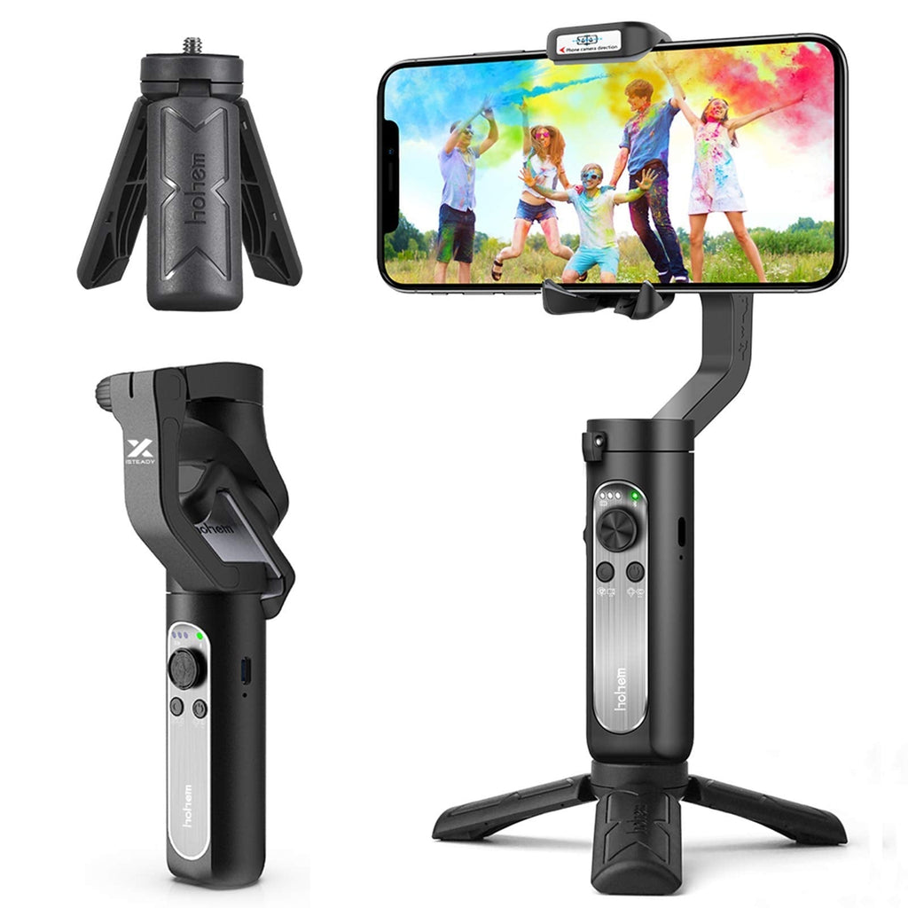 3-Axis Gimbal Stabilizer for Smartphone - Hohem Lightweight Foldable Phone Gimbal w/ Auto Inception Dolly-Zoom Time-Lapse, Handheld Gimbal for iPhone 12 pro max/11/Xs Max/Samsung - Hohem iSteady X black