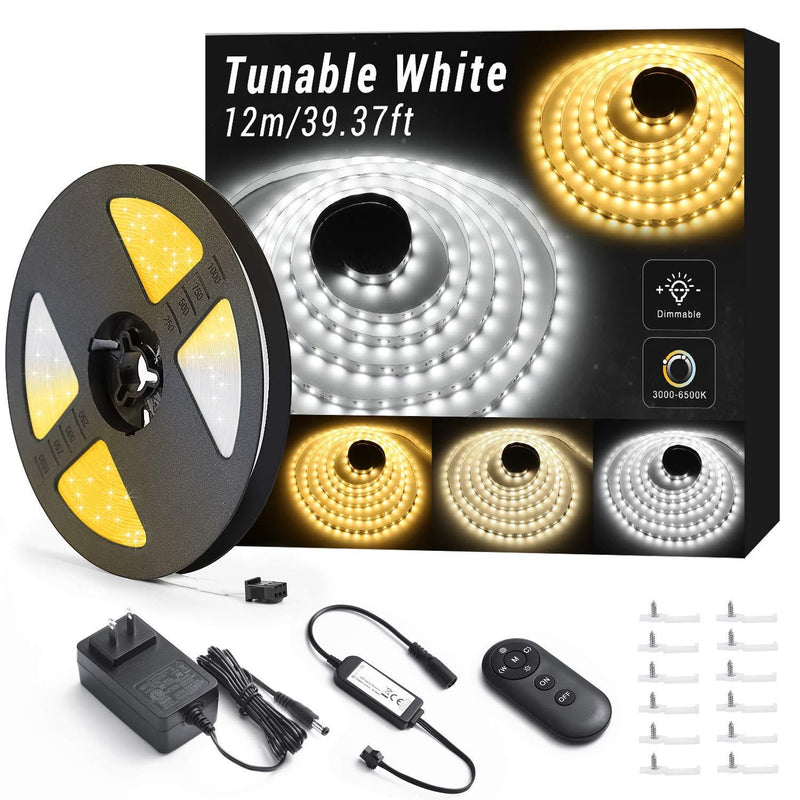 [AUSTRALIA] - 40ft Tunable White LED Strip Light, 1344 LEDs Dimmable 3000K-6500K LED Tape Lights with RF Remote, Flexible LED Rope Light Dailylight Warm White for Bedroom, Kitchen, Mirror, Bar, Cabinet, Ceiling 12m/ 40ft 