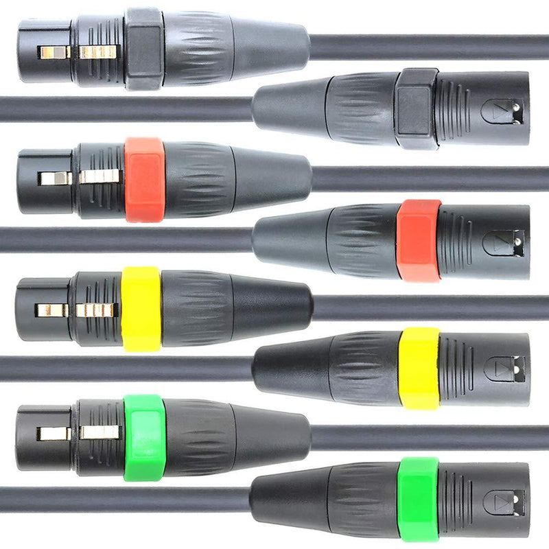 [AUSTRALIA] - TECKOON Microphone Cable with NEUTRIK Connector(YONGSHENG XLR Plug),Each 3pin XLR Male to XLR Female Cable with Black,Red,Yellow and Green Ring,Both 10 feet,4 Pack. 10ft-3pack 