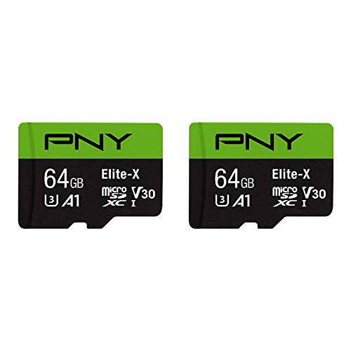 PNY 64GB Elite-X Class 10 U3 V30 microSDXC Flash Memory Card 2-Pack - 100MB/s, Class 10, U3, V30, A1, 4K UHD, Full HD, UHS-I, micro SD 64GB 2-Pack