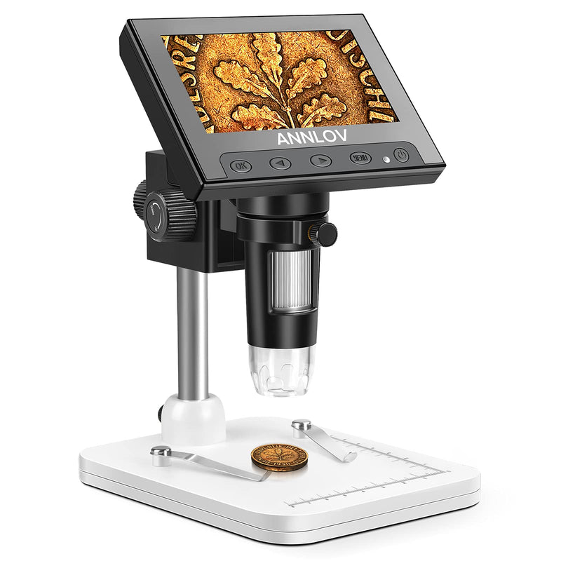 4.3 Inch Coin Microscope,ANNLOV 50X-1000X Magnification LCD Digital Microscope with 8 Adjustable LED Lights for Kids and Adults for Coin/Stamps/Plants/Soldering 4.3 INCH