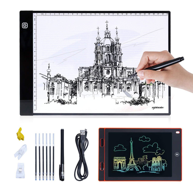 A4 LED Light Box,Trace Light Pad Drawing Adjustable Brightness Tracer, USB Power Ultra-Thin Portable Light Pad,Suitable for DIY 5D Diamond Drawing Sketch Pad, with LCD Drawing Board