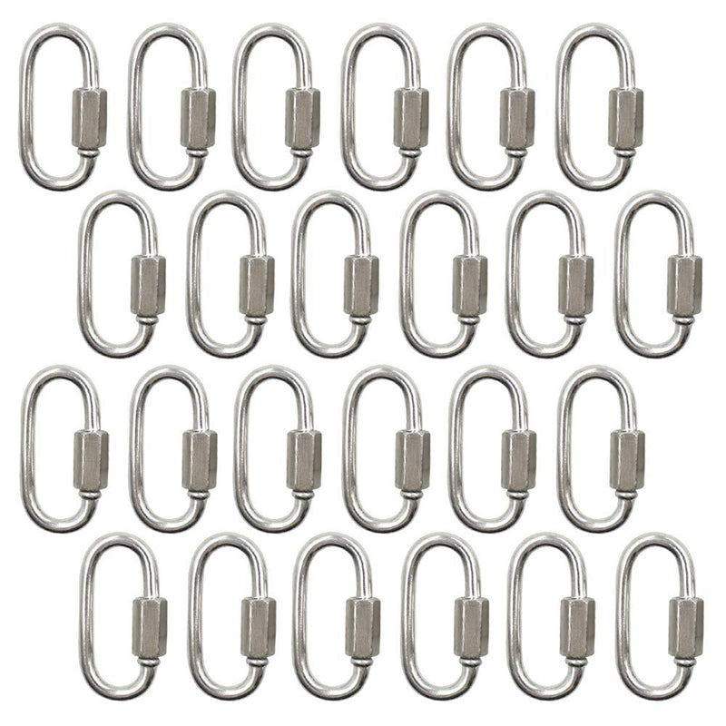 Qjaiune 24Pcs Quick Links 1/8 Inch Stainless Steel D Shape Locking Carabiner, Heavy Duty Durable Chain Connector 1/8" / 3.5mm