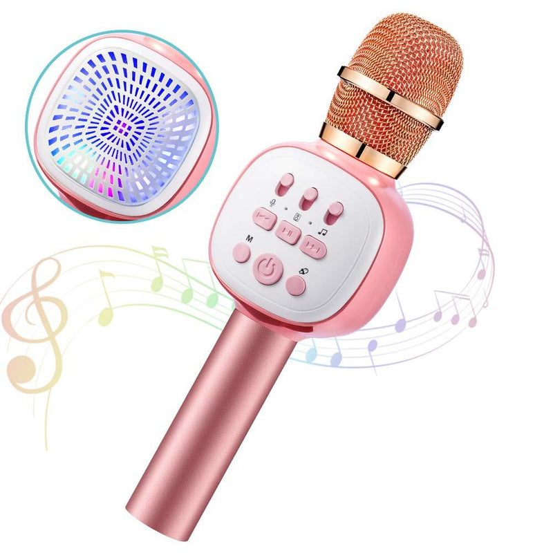 [AUSTRALIA] - Kids Karaoke Microphone,ANYOUG Wireless Bluetooth Microphone with LED Lights,Magic Sing Voice Changer,Portable Karaoke Microphone Speaker Singing Machine for Christmas Birthday Gift Party Pink Rose Gold 
