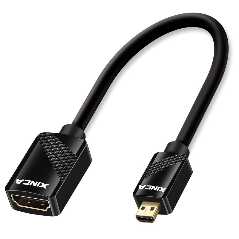XINCA Micro HDMI to HDMI Adapter, Support 4K, 3D with Golden Plated Connectors for Smart Phones, Tablets, Cameras, Hero 5 and Other Devices 0.75feet(0.22Meter） Micro HDMI Extension 0.75ft