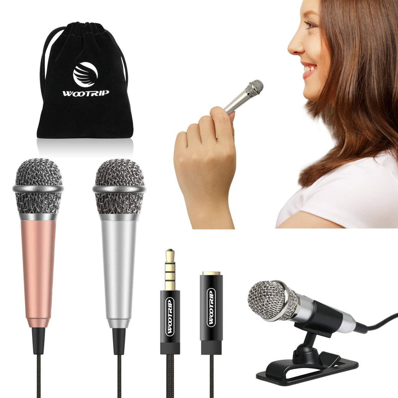 [2PCS] Mini Karaoke Microphone, Wootrip Mini Voice Recording Microphone Portable Karaoke Mic for Singing, Recording, Voice Recording(Silver/Gold) Gold Silver
