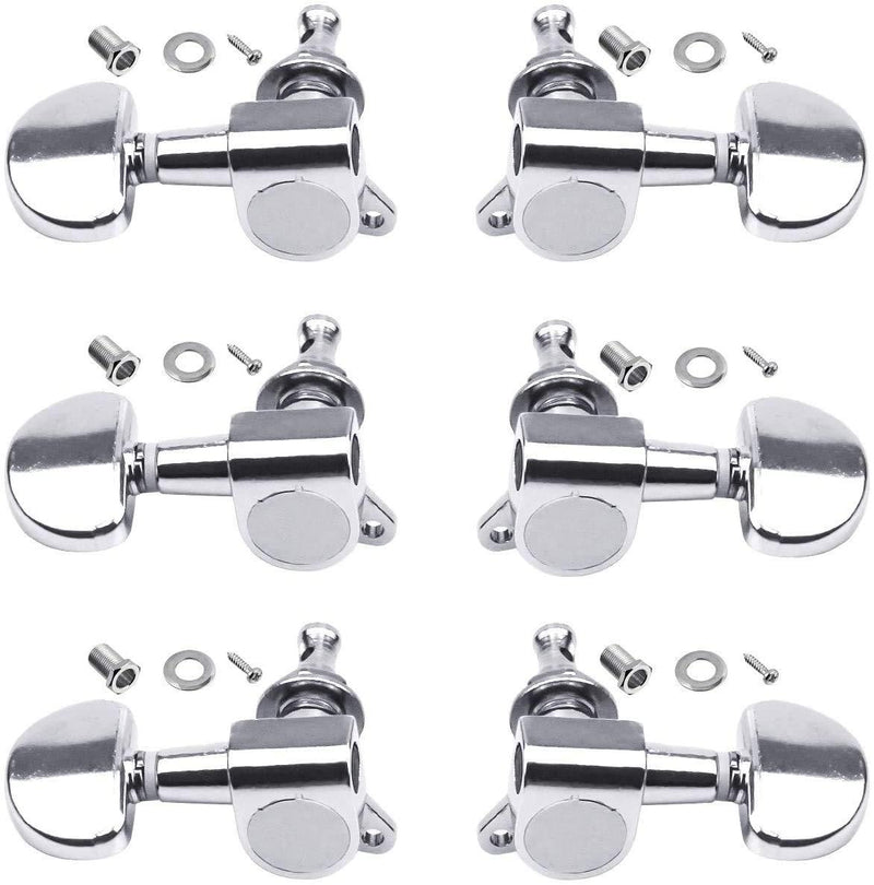 HQDeal 6PCS 3L3R Acoustic Guitar Tuning Pegs Machine Head Tuners, Knobs Tuning Keys, Wear-Resistant, Guitar String Tuning Pegs Machine, Enclosed Locking Tuners for Electric or Acoustic Guitar- Chrome