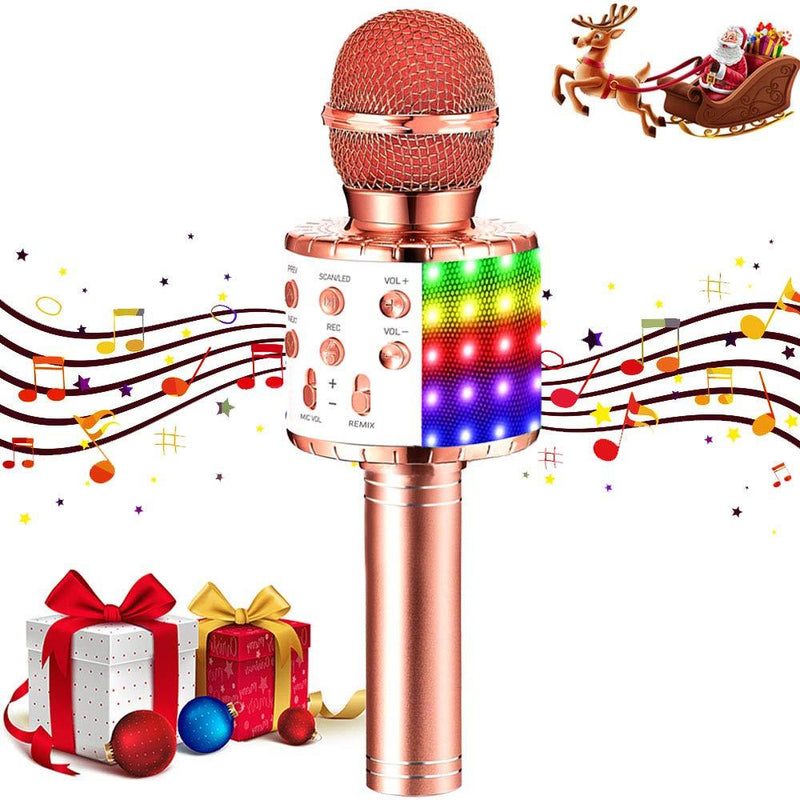 [AUSTRALIA] - Karaoke Microphone Wireless Bluetooth for Kids Girls Adults Rechargeable Portable Handheld Mic Speaker Machine Singing Christmas Birthday Home Party Toys Gifts for iPhone Smartphone TV (Rose Gold) Rose Gold 