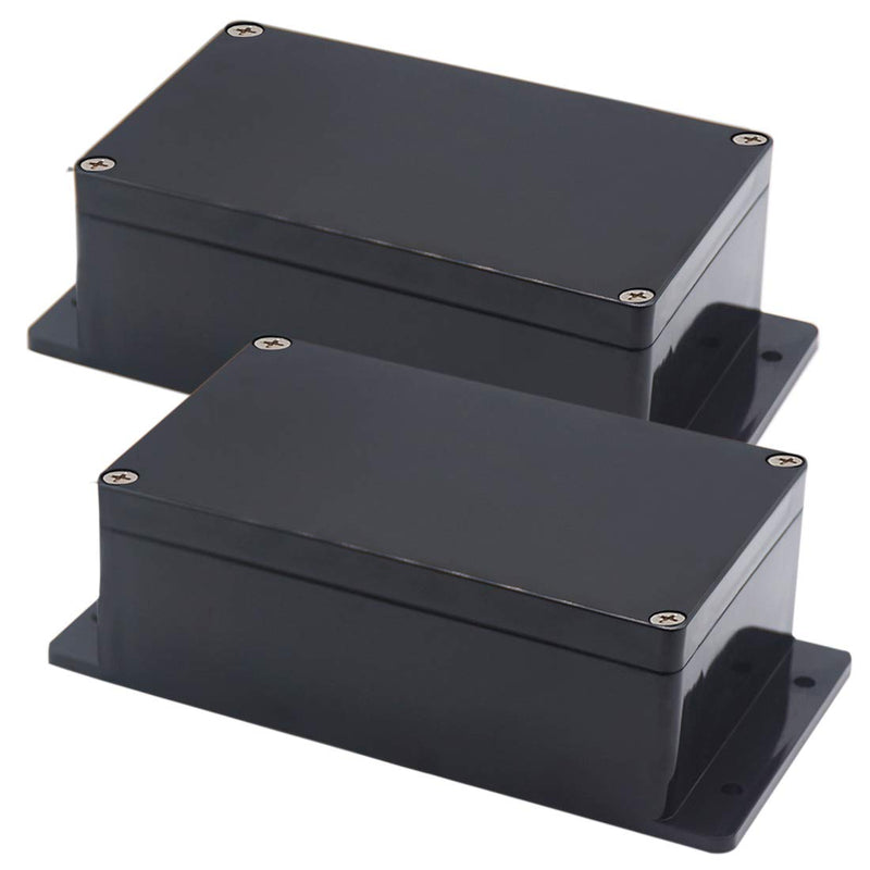 Junction Box, Zulkit Project Box Waterproof Dustproof IP65 ABS Universal Electrical Boxes Enclosure with Fixed Ear Black 7.87 x 4.72 x 2.95 inch (200 x 120 x 75 mm)(Pack of 2) 7.87" x 4.72" x 2.95"(Pack of 2)
