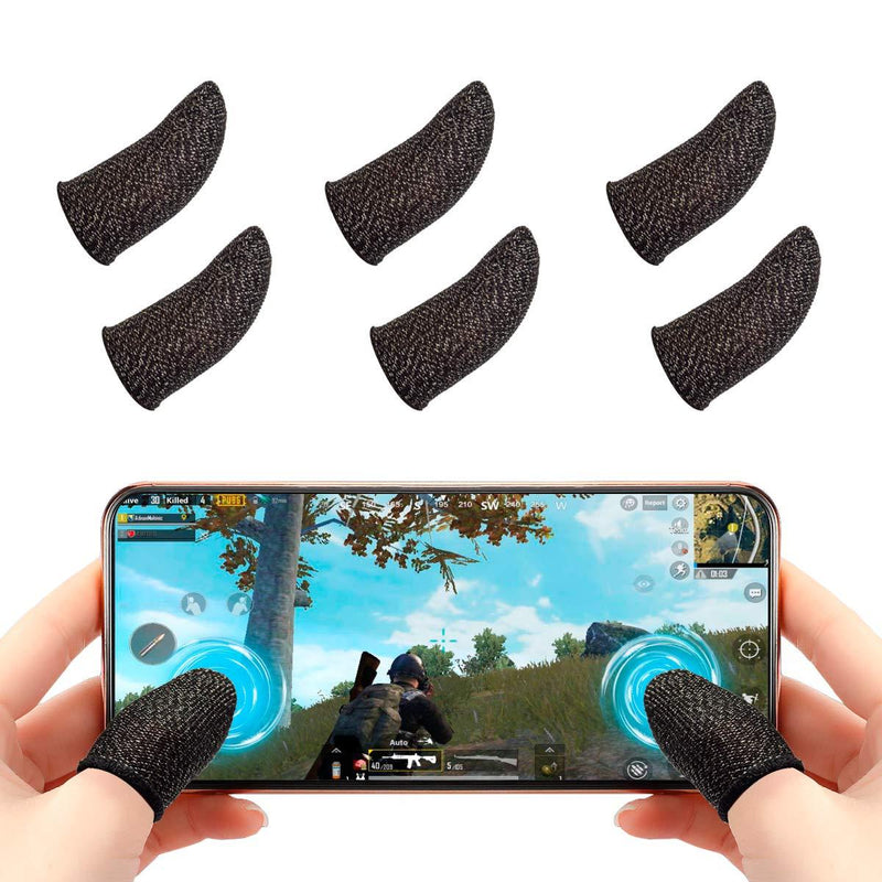 Newseego Mobile Game Finger Sleeve[6 Pack], [Thinner&Softer] Touch Screen Finger Sleeve Breathable Anti-Sweat Sensitive Shoot and Aim Keys for Rules of Survival/Knives Out for Android&iOS, Black