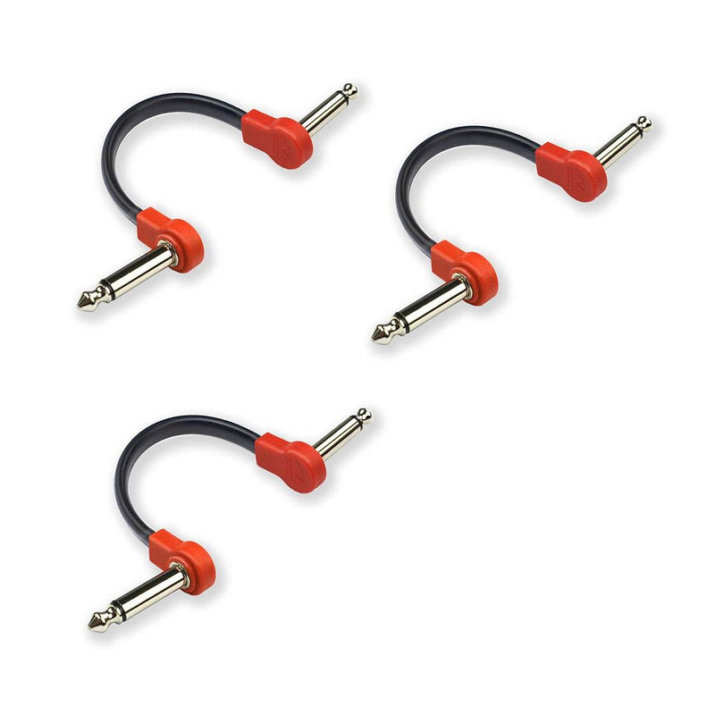 M MAKA Flat Low Profile Guitar Patch Cable 4 inch for Effects Pedals, 1/4 inch Right-Angle, Red, 3-Pack 4"