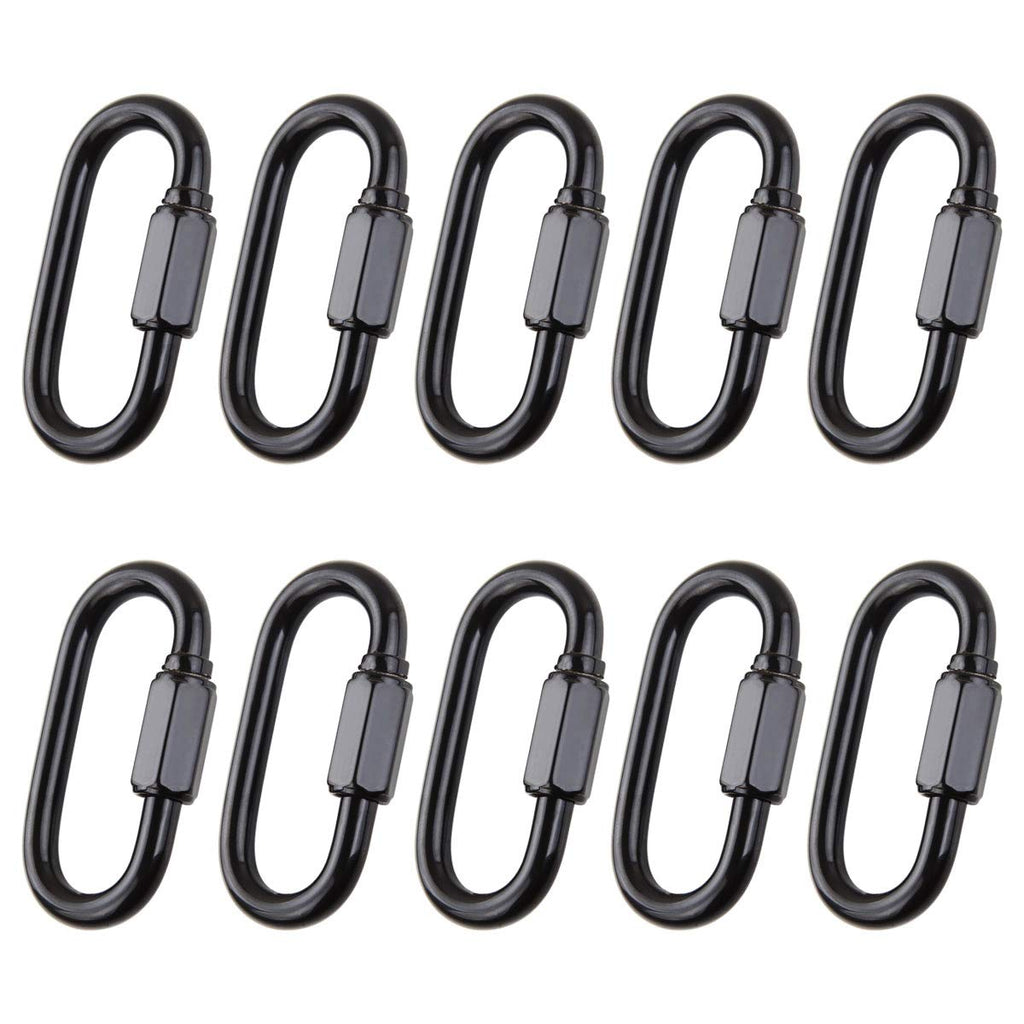 CBTONE 10 PCS D Shape Locking Carabiner 2.4 Inch Black Screw Quick Link, Heavy Duty Stainless Steel Chain Connector M6 1/4-in 10PCS M6