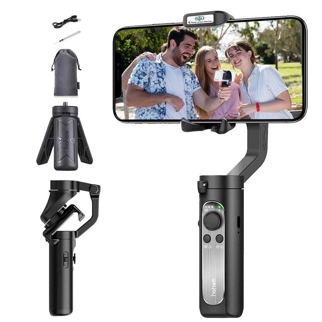 Hohem iSteady X Smartphone Foldable 3-Axis Gimbal Handheld Stabilizer Compatible for iPhone 11 Pro Max/11/XsMax/XS/XR w/Huawei P30/P40 Auto Inception/Dolly Zoom/Time-Lapse for Vlog Youtuber Live Video Black