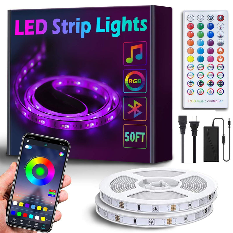 [AUSTRALIA] - 50Ft/15M Bluetooth RGB LED Strip Lights - Music Sync LED Light Strip Controlled by Smart Phone APP - 450LEDs RGB LED Light Strips Full Kit with Remote Controller for Party, Living Room 50Ft 