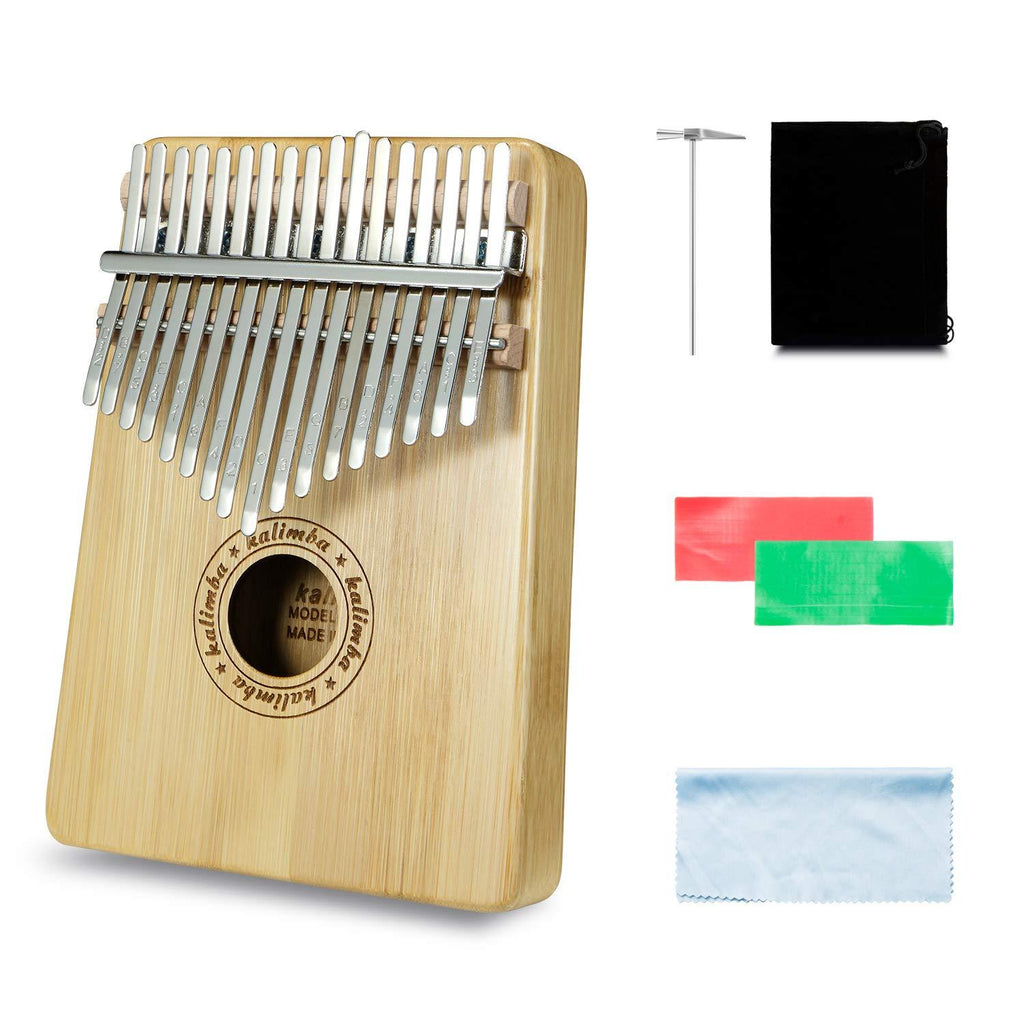 Deoukana 17 Keys Thumb Piano Finger Piano Hand Piano Box type Gold wire nan bamboo Body with Tune Hammer, Flannelette Bag, Manual,Tune Stickers and Color Stickers