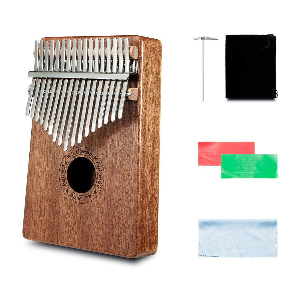 Deoukana Kalimba 17 Keys Thumb Piano with Study Instruction and Tune Hammer, Portable Solid African Wood Finger Piano, Gift for Kids Adult Beginners (Sapele wood)