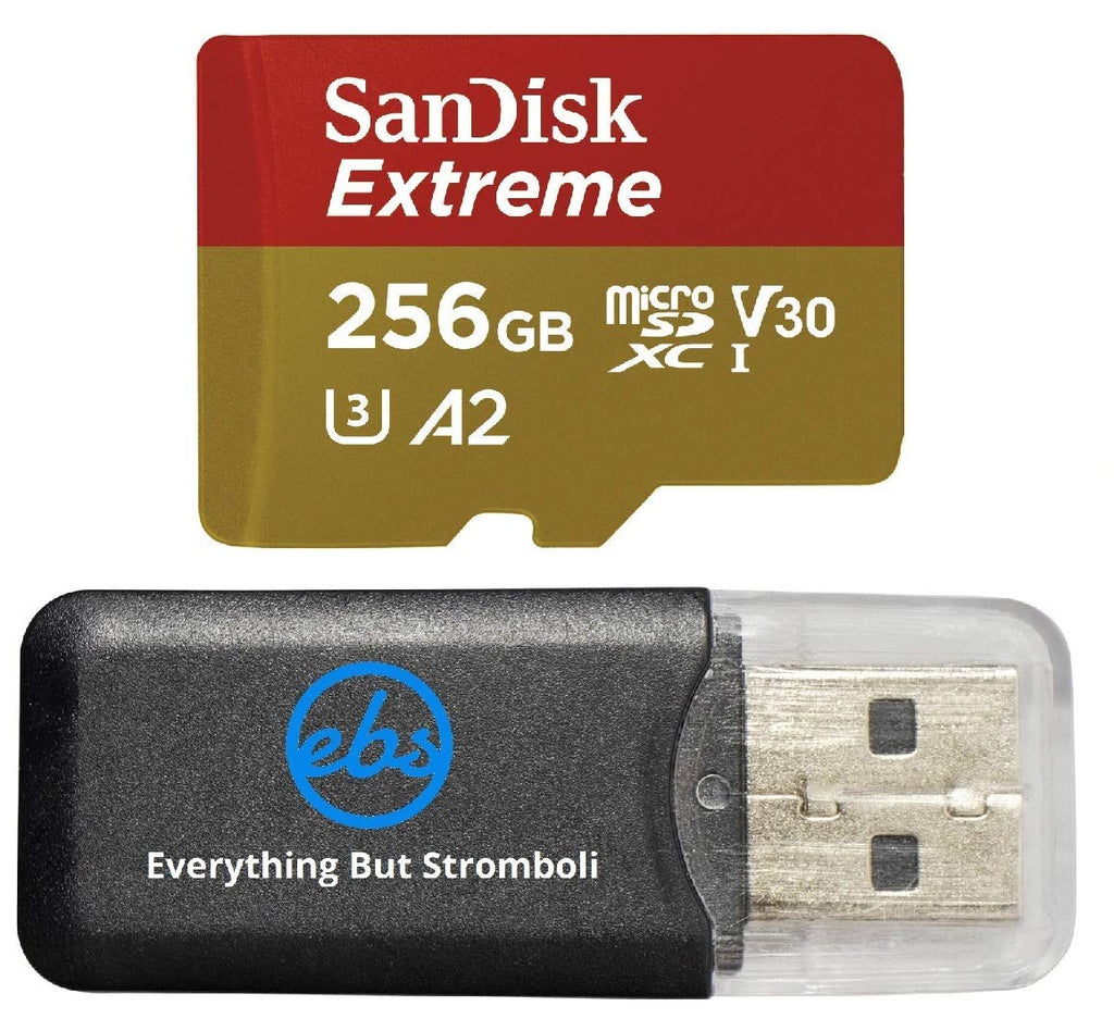 SanDisk Extreme 256GB V30 A2 MicroSDXC Memory Card for DJI Works with Mavic Air 2 Drone 4K 8K Bundle with (1) Everything But Stromboli MicroSD Reader Class 10 256GB