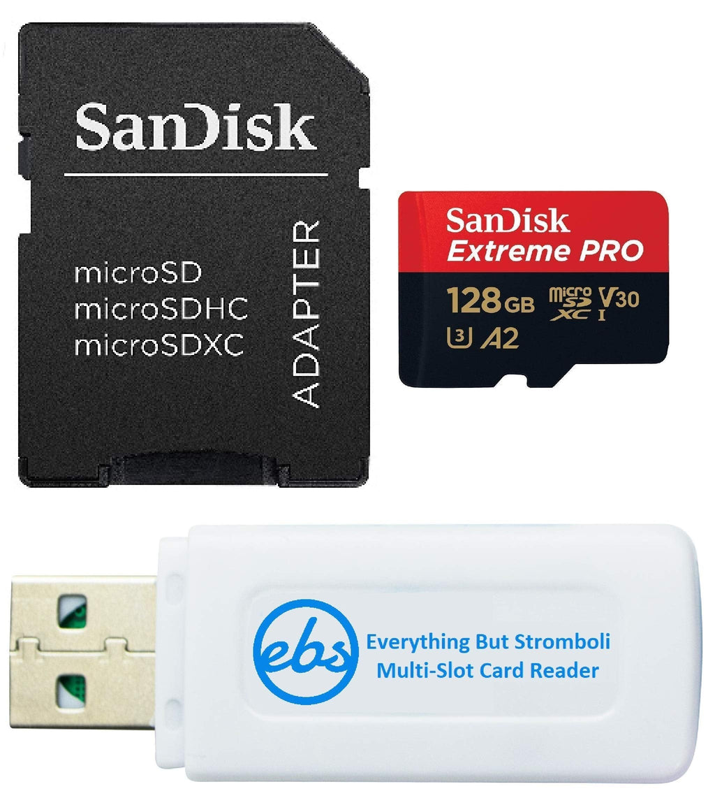 SanDisk Extreme Pro 128GB V30 A2 MicroSDXC Memory Card for DJI Works with Mavic Air 2 Drone 4K UHD U3 Bundle with (1) Everything But Stromboli MicroSD Card Reader Class 10 128GB