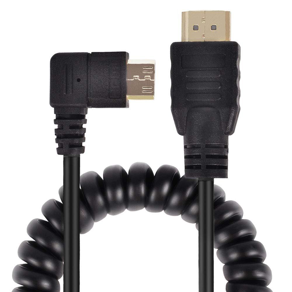 UCEC Left-Angled Coiled Mini HDMI to HDMI Male Cable High Speed Support 3D 1080p Ethernet & Audio Return