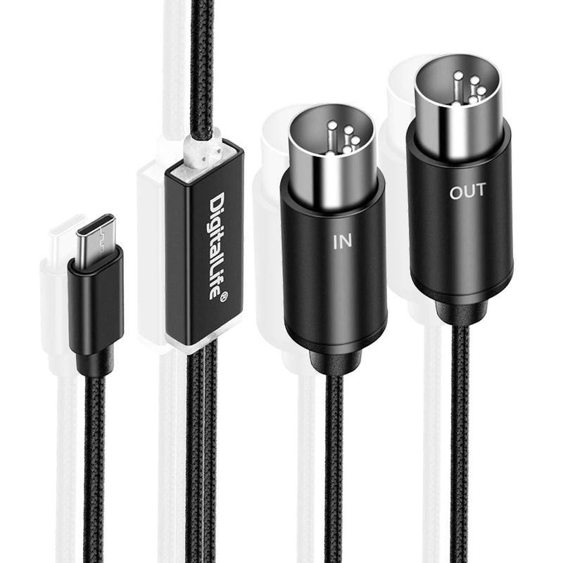 DigitalLife USB-C MIDI Cable Compatible for Windows 10 and macOS Catalina [MD1002]
