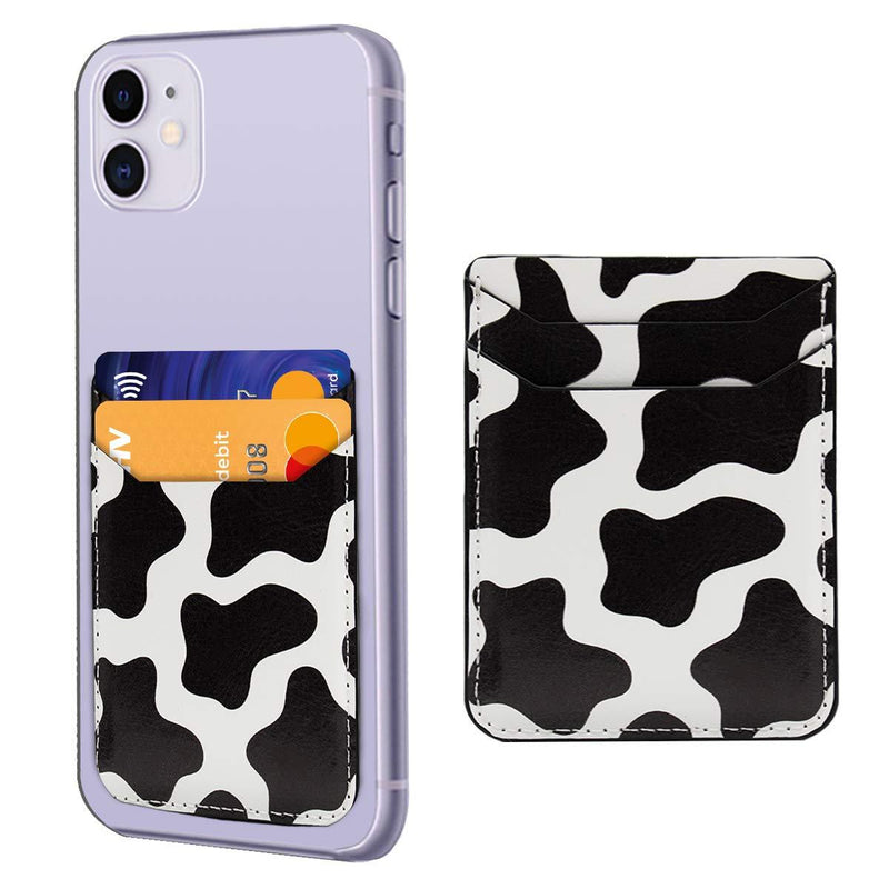 Cow Print Phone Credit Card Holder 3M Adhesive Stick on Wallet Pocket Case Mate for Cell Phone Cow