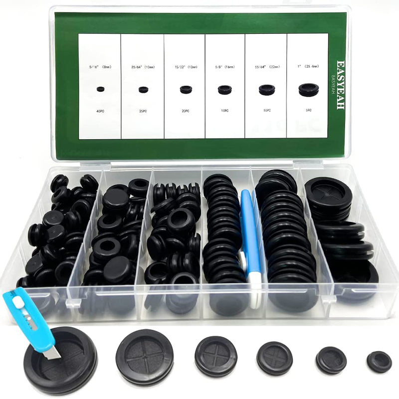 110 PCS Rubber Grommet 1"、 7/8"、5/8"、1/2"、13/32"、5/16"Drill Hole- Firewall Hole Plug Set, Electrical Wire Gasket Kit, Rubber Gasket Kit，Firewall Plug Grommet,Double-Sided Round for Automotive