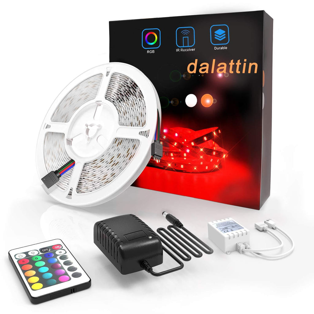 [AUSTRALIA] - Dalattin Led Strip Lights 16.4ft Color Changing 300 LEDs Work with 24 Keys Remote and 12V Power Supply Flexible for Bedroom and Indoor Decoration No White Color 