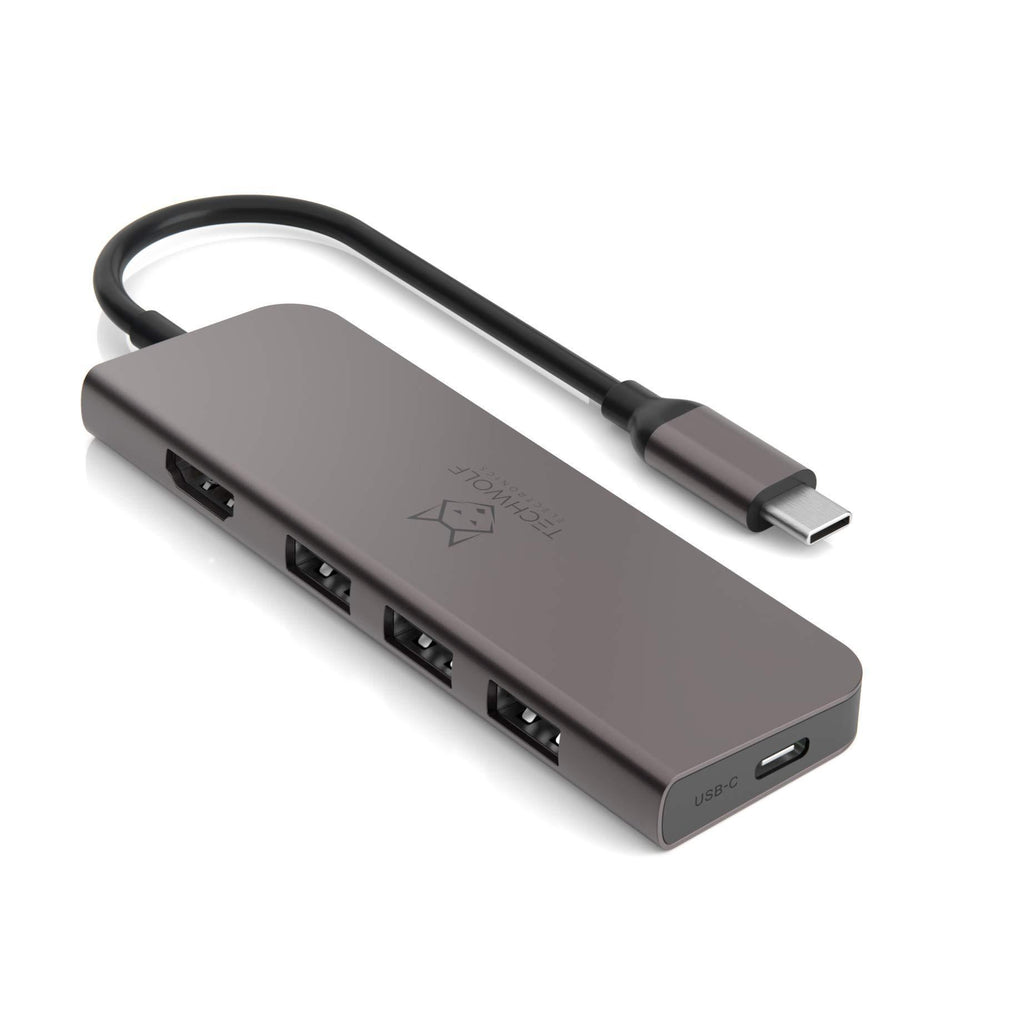 Techwolf USB C Hub – 4K @ 60hz HDR HDMI 2.0, USB 3.2 Gen 2 10gbps, 100 Watt Power Delivery, High Speed Next Gen, Space Grey