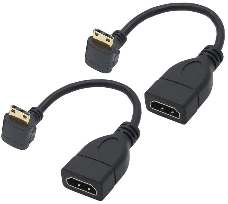 15CM High Speed 90 Degree Mini HDMI Left-Toward Male to HDMI Female Cable Adapter Connector Supports Full HD 4K 1080P 3D Player,(6.0in, Downward Angle) - 2 Pack