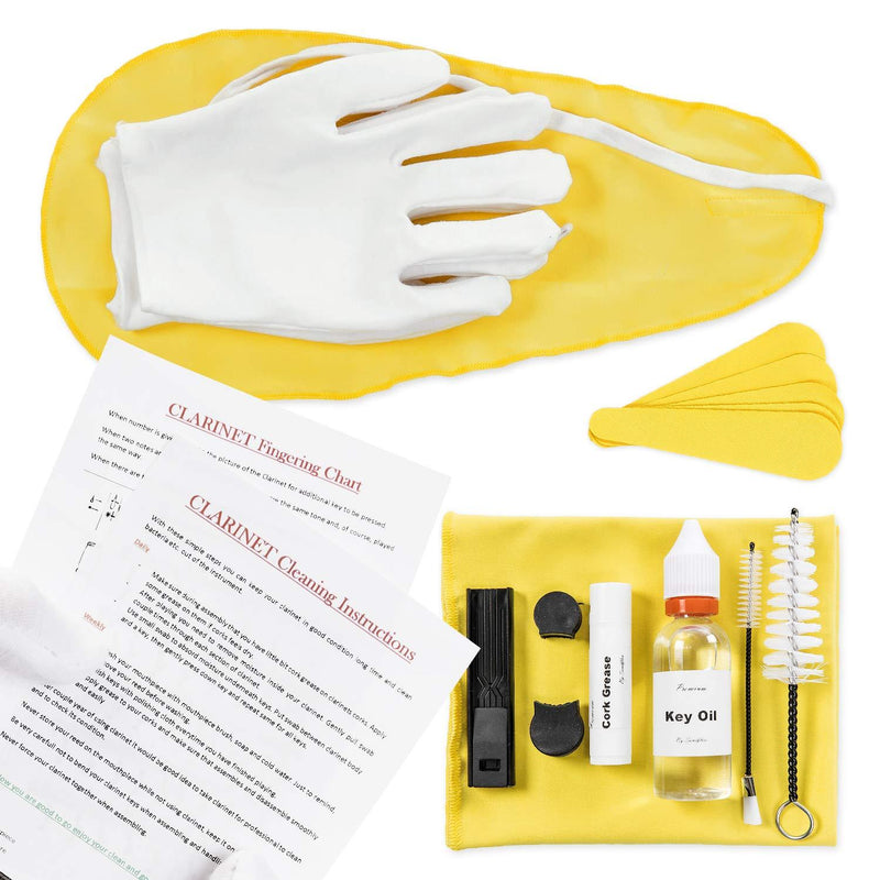 Cleaning Kit for Clarinet - Deluxe Care Kit With Storage Bag And Instructions - Includes Pad Cleaners, Cork Grease, Key Oil, Brush and More - Perfect for the Maintenance and Polishing Your Clarinet