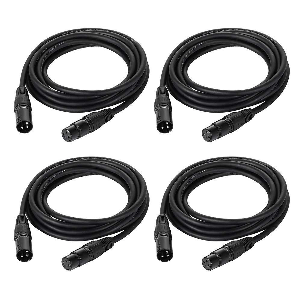 10ft / 3.04m DMX Cable, 4 Packs HiLite 3 Pin DMX Cables DMX Wires, DMX512 XLR Male to Female Stage Light Signal Cable with metal connectors, Connection for Stage & DJ Lighting fixtures 10ft / 3.04m Dmx Cable