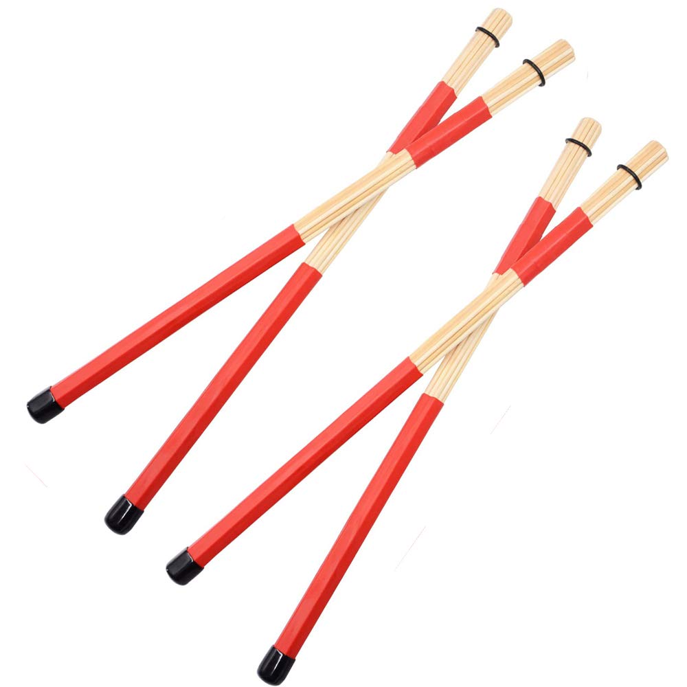 Drum Bamboo Sticks Red 2 Pack - Drum Rods for Rute Jazz Folk Music Portable Solid Construction Red - 2 Pack