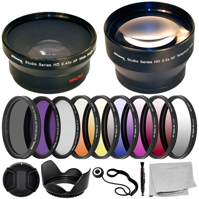 Ultimaxx 55MM Complete Lens Filter Accessory Kit with 55MM 2.2X Telephoto.43x Wide Angle/Macro Lenses, and More Designed for Nikon D3400 D3500 D5500 D5600 Camera with Nikon AF-P DX 18-55mm Lens
