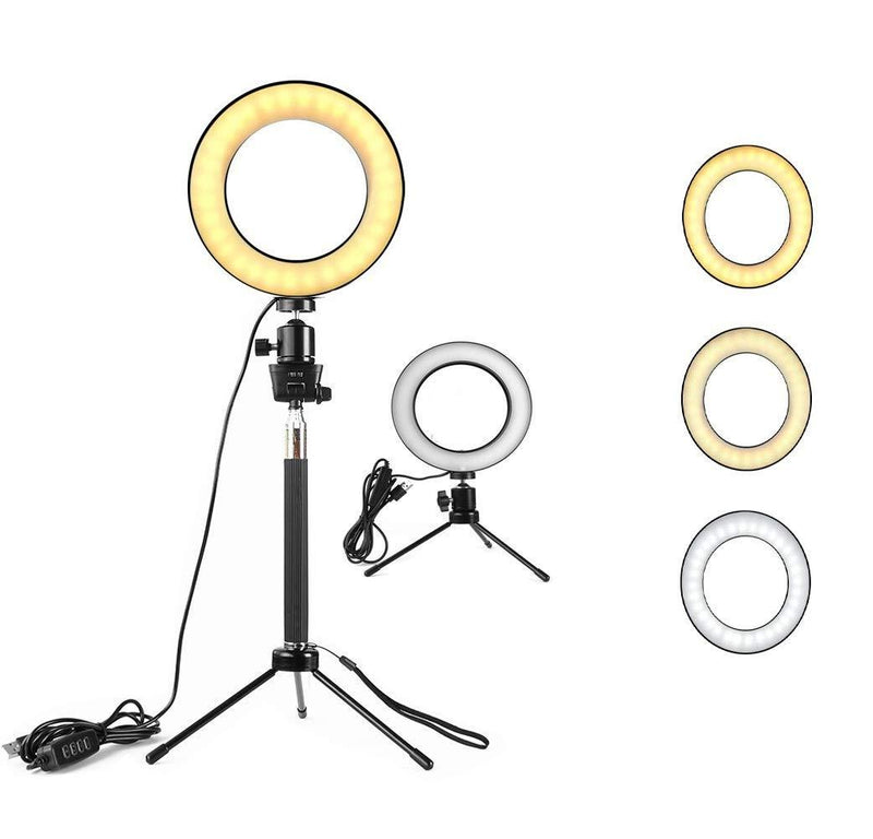 KEYUTE 6" Selfie Ring Light,Desktop Dimmable Camera LED Ring Light with Adjustable Tripod Stand and Bluetooth Remote for Makeup YouTube Video Photography (6inch Ring Light(Without Bluetooth), Black) 6inch ring light(without Bluetooth )