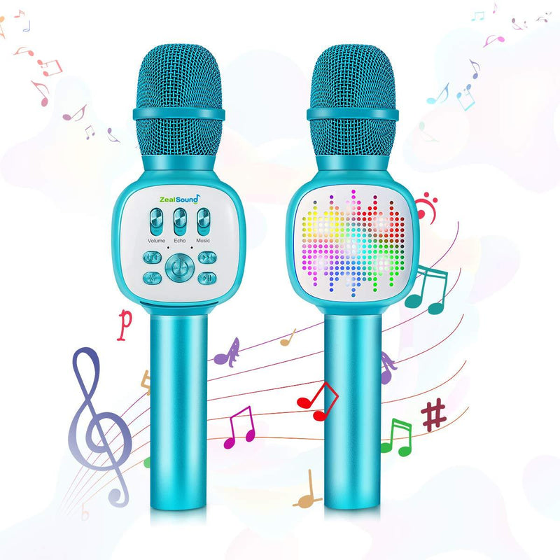 [AUSTRALIA] - Kids Microphone,ZealSound Wireless Bluetooth Karaoke Microphones with Flashing LED Lights, Magic Sing Voice Changer Portable karokee microfonos Speaker Sing Recording for Christmas Birthday Party Blue 