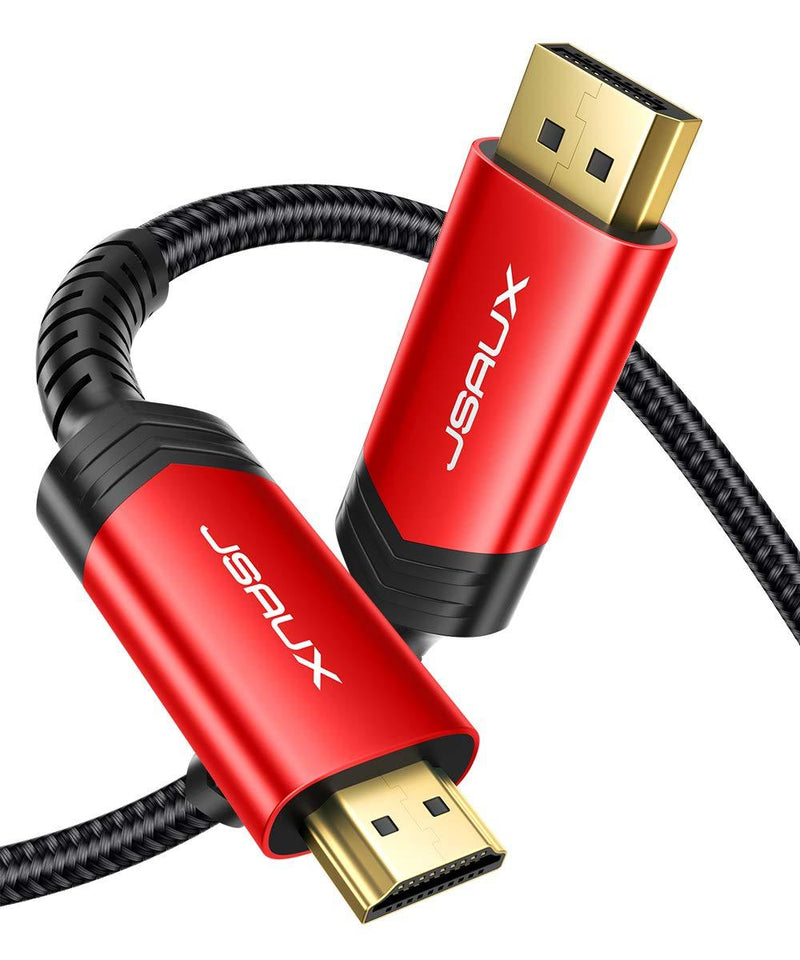 DisplayPort to HDMI Cable 6.6FT, JSAUX DP to HDMI Display to HDMI Video Cable Nylon Braided DP to HDTV Video Unidirectional Cord for Monitor, Projector, Desktop, AMD, NVIDIA, Lenovo, HP, ThinkPad-Red Red