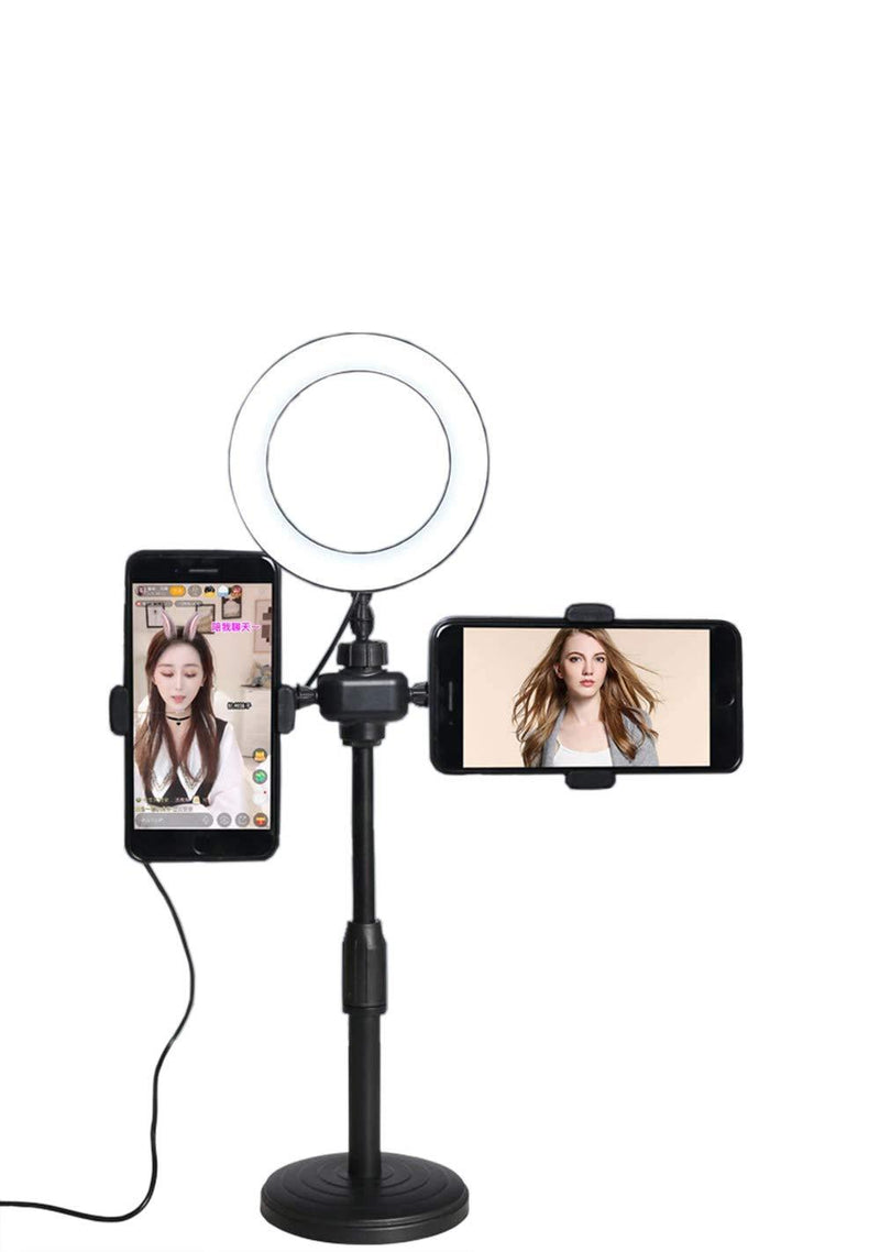 NiSotieb Desktop Selfie Ring Light with Dual Phone Holder for Live Streaming Camera Ring Light Desktop Fill Light On-Camera Video Lights for Live Stream/Makeup/YouTube Video