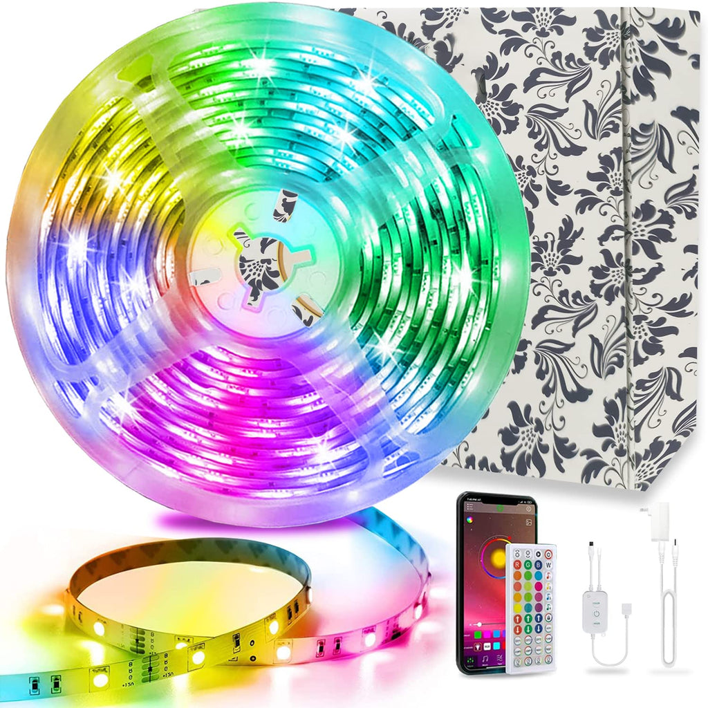 Led Lights, 50ft/15m KIKO Led Lights for Bedroom Color Changing 5050 RGB LED Light Strip APP/Bluetooth Control Sync with Music for Indoor Celling Bar House Decoration