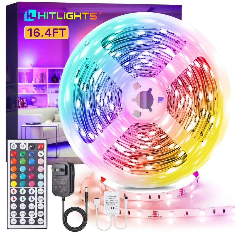 [AUSTRALIA] - LED Strip Lights, HitLights 16.4ft RGB LED Light Strips 5050 Small LED Tape Light, Color Changing LED Strip Lights with Remote and 12V UL Adapter for TV Backlight Gaming Room Bedroom Wall Tiktok Party 