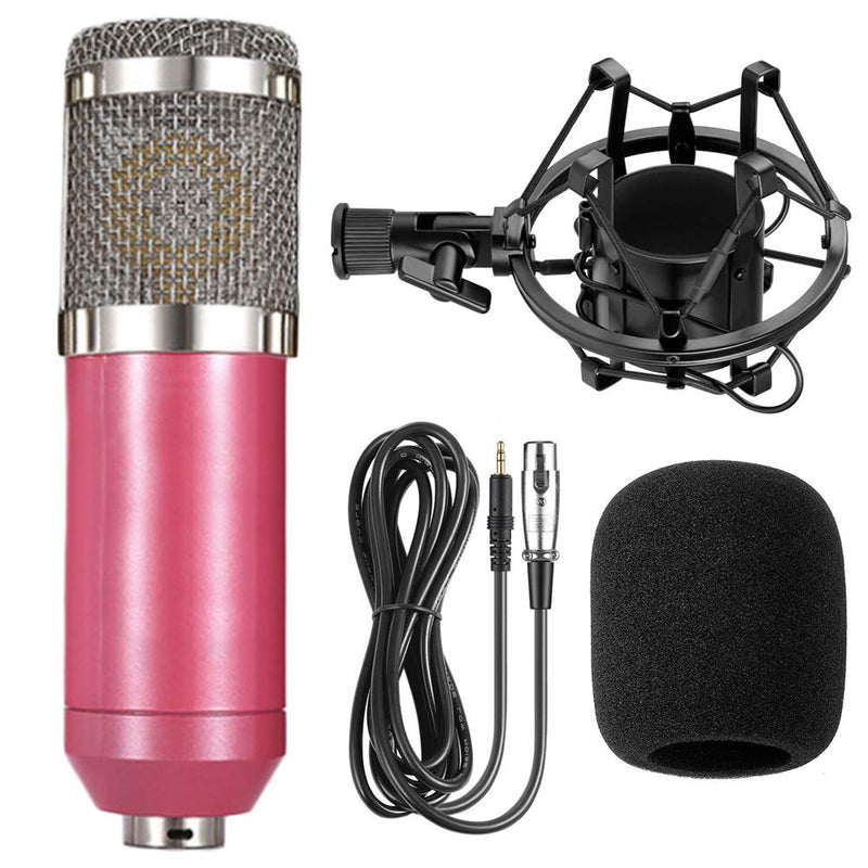 BM-800 Professional Cardioid Studio Condenser Microphone Bundle, with Shock Mount and Windproof Cotton for Studio Recording & Broadcasting (Pink) Pink