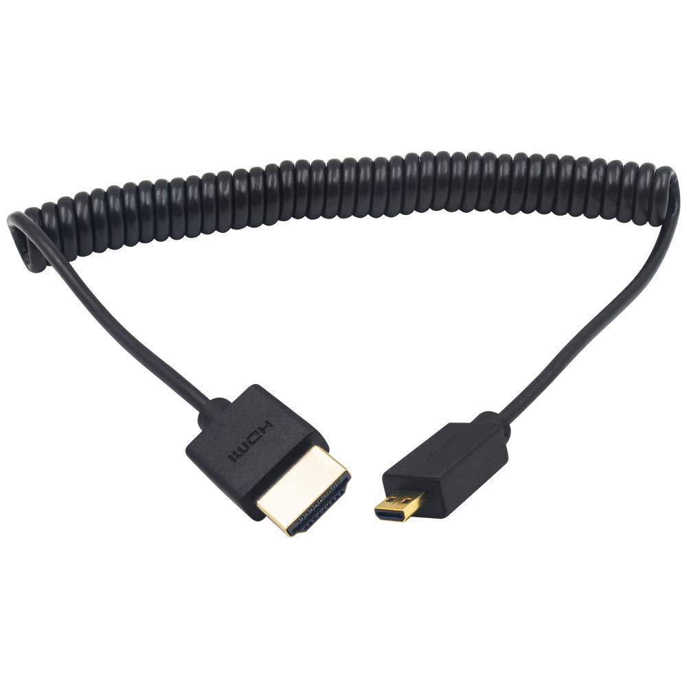 Duttek Micro HDMI to HDMI Coiled Cable, HDMI to Micro HDMI Coiled Cable, Extreme Slim/Thin Micro HDMI Male to HDMI Male Coiled Cable for 1080P, 4K, 3D, and Audio Return Channel(1.8M/6FT) 1.8M/6FT